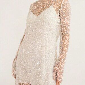 White Elegant Women's Glitter Crystal Two Piece Mini Dress